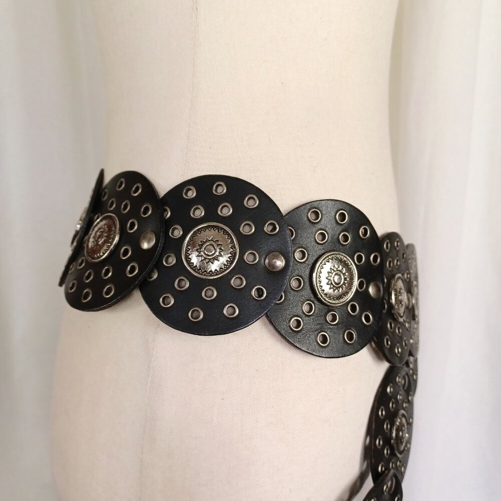 Genuine Leather Disc Belt, 40", Black & Silver - Picture 5 of 7